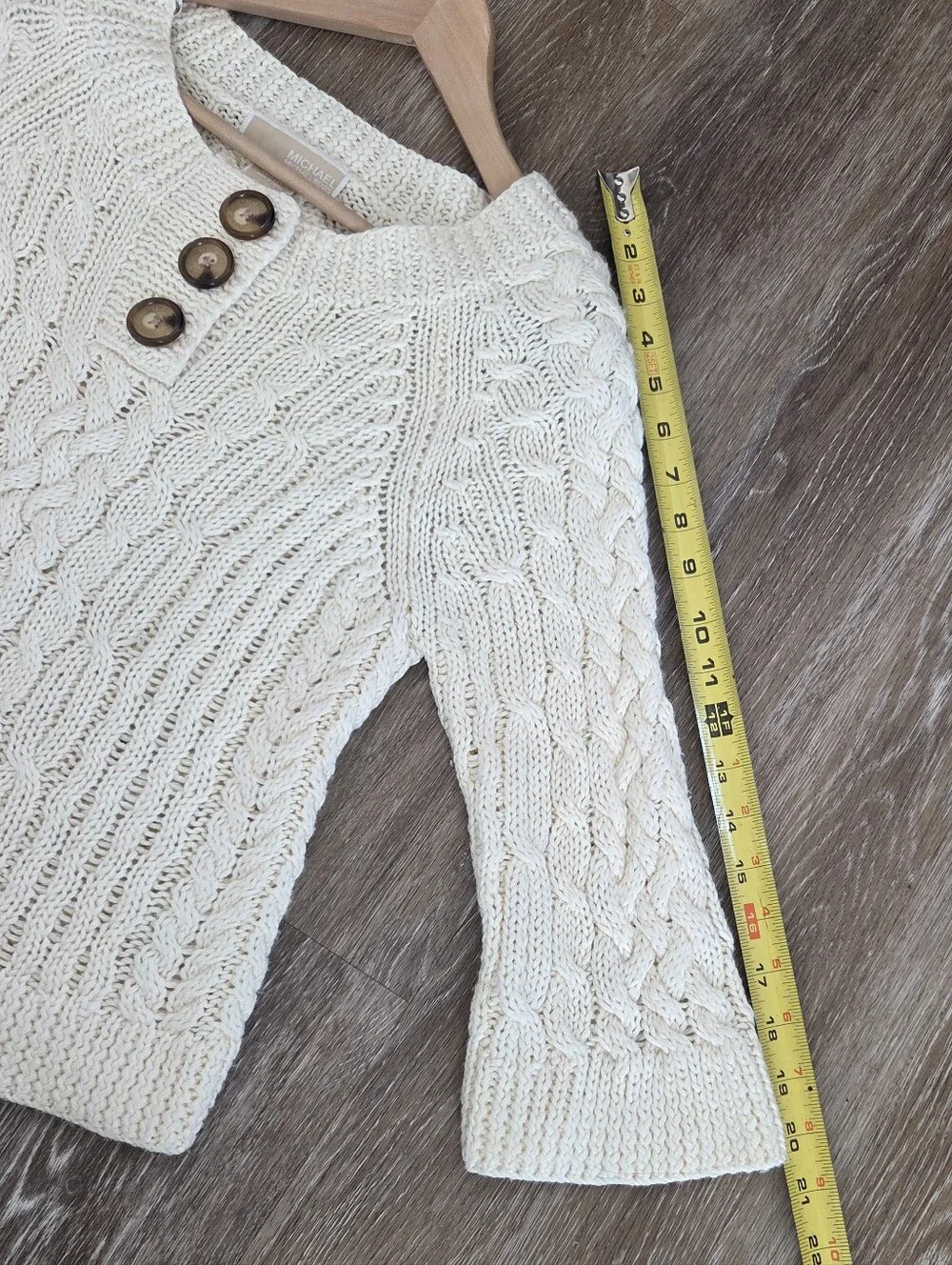 Michael Kors Wool Cable Knit Button Sweater Ivory Cardigan Boho Fall Chunky Knit